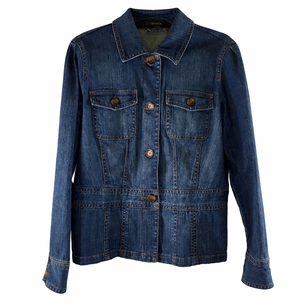 Liz Claiborne Denim Jacket Women Medium Blue Button Front Stretch Lined